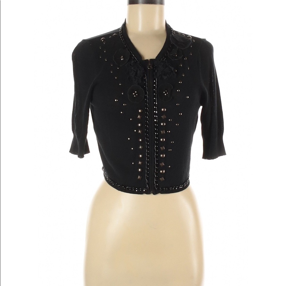 Nanette Lepore Womens Cardigan Black Short SleeveL